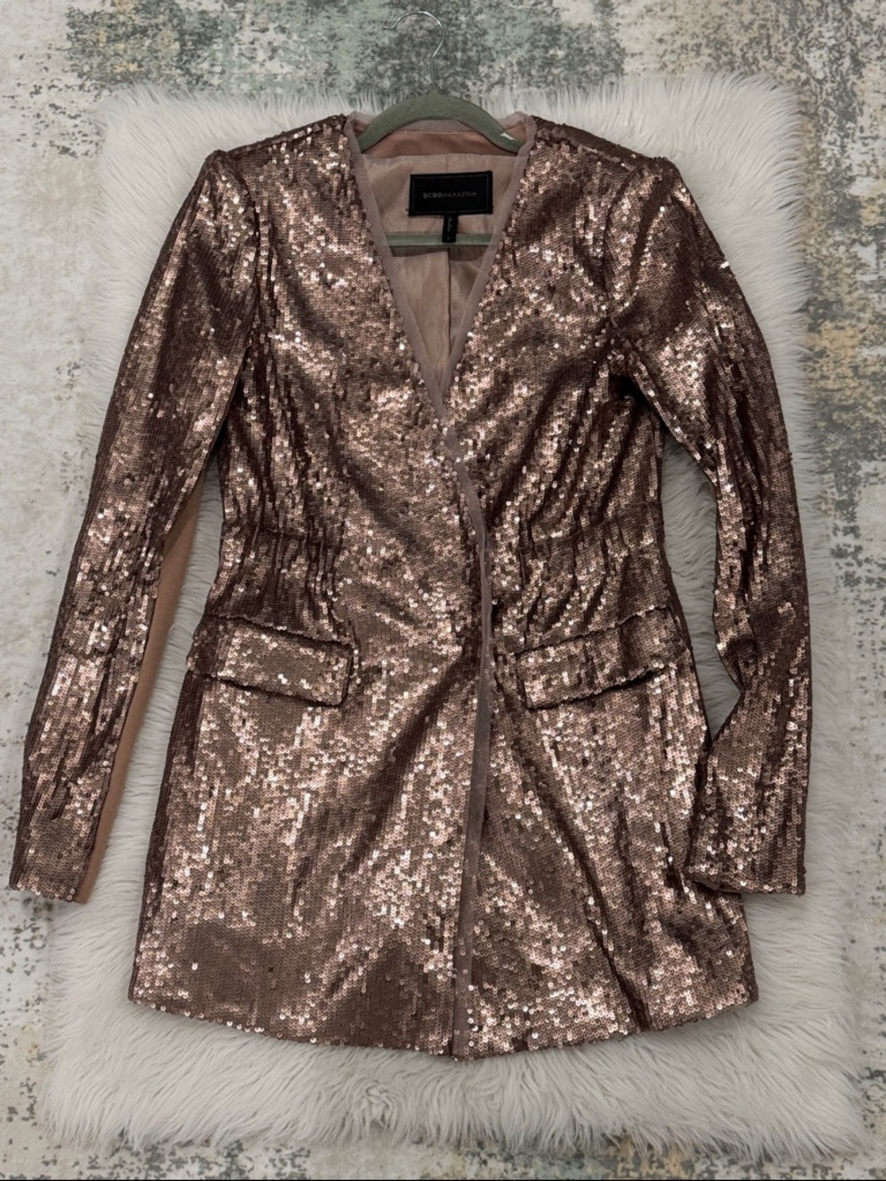 BCBGMaxAzria Rose Gold Sequin Blazer Dress